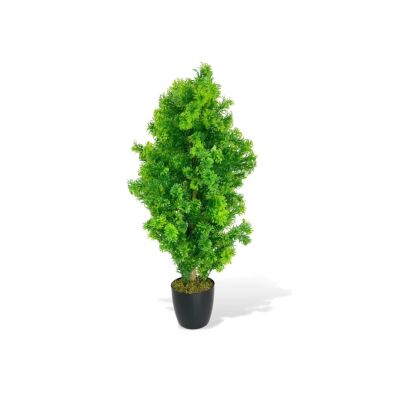Yapay Çiçek Siyah Saksıda Yeşil Fesleğen Bonsai Ağacı 55Cm