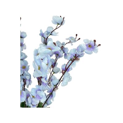 Yapay Çiçek Ahşap Kütük Saksılı Mor Bahardalı Palmiye Ağacı Salon Bitkisi 50Cm