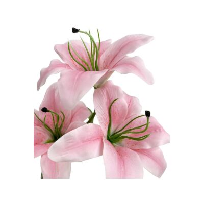 Yapay Çiçek Kütük Saksıda Islak Lilyum Pembe Renk 3 Çiçekli Gerçeksi Doku