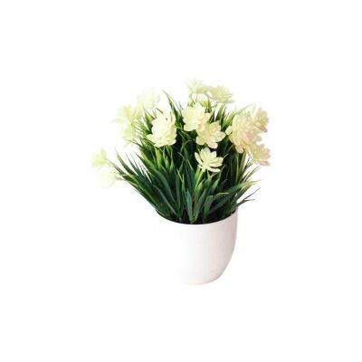 Yapay Çiçek 6 Adet Beyaz Saksıda Dolgun Mineli Şimşir Çiçeği Karışık Renkler