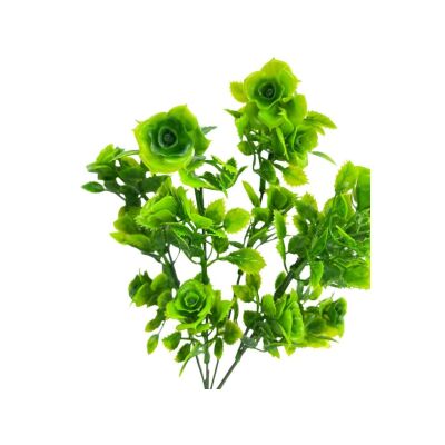Yapay Çiçek Plastik Yeşil Mini Gül Demeti Garnitür Aradal Dekoratif Yapay Bitki