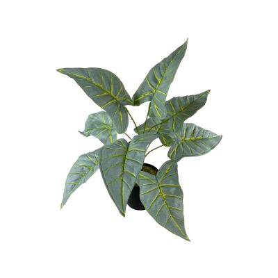 Yapay Çiçek Fil Kulağı Açık Yeşil Islak Doku Salon Bitkisi Siyah Saksıda 40Cm 9 Yapraklı