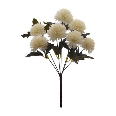 Yapay Çiçek Krizantem Kartopu Beyaz 7 Kafalı Büyük Demet