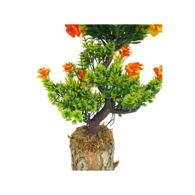 Bonsai Dekoratif Yapay Ağaç Turuncu Güllü Top Kafalı Bonzai 30Cm