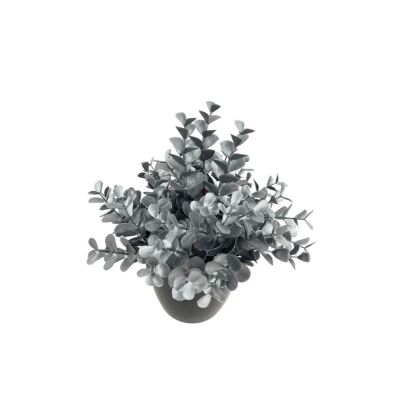 Yapay Çiçek Gümüş Renk Şimşir Siyah Saksıda Siyah Plastik Saksılı Dekoratif Süs Çiçeği