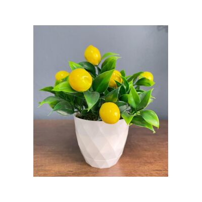 Yapay Çiçek Beyaz Saksıda Limon Demeti Dekoratif Masa Çiçeği