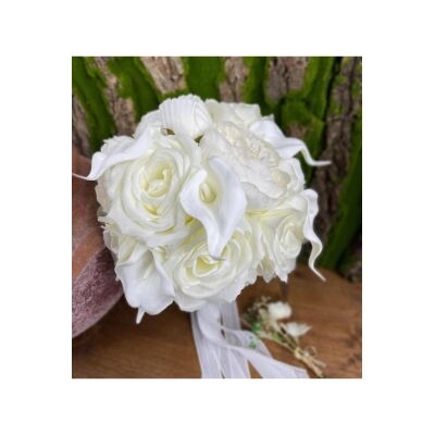 Gelin Çiçeği Yapay Çiçek Beyaz Karışık Buket 8 Islak Gala 7 Gül 5 Şakayık Gelin Buketi 20 Çiçekli
