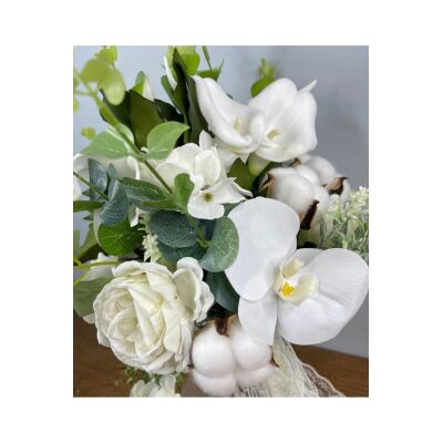 Gelin Çiçeği Yapay Çiçek Beyaz Islak Orkide Gala Pamuk Şakayık Ve Yeşillik Gelin Buketi