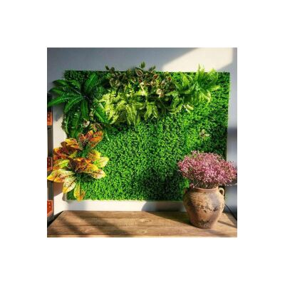 Yapay Çiçek Duvar Kaplama Panel Şimşir Tabaka 50*50Cm Dik Duvar Uygulama