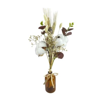Şişede Okaliptuslu Kuru Çiçekler Kahve Tonlar Doğal Pamuk Haşhaş Kuş Otu Yapay Çiçek