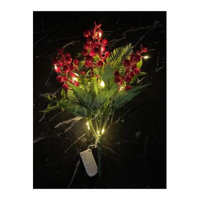 Yapay Çiçek Yılbaşı Çiçeği Kırmızı Demet Kokina Led Işıklı 3 Fonksiyonlu