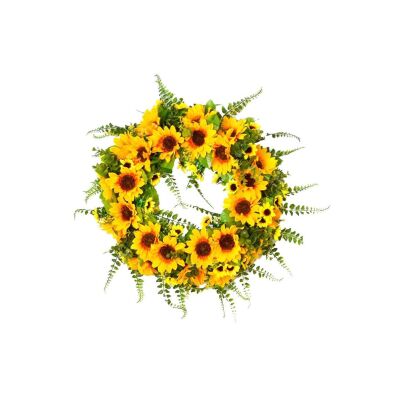 Yapay Çiçek Kapı Süsü Ay Çiçeği Ve Kuşkonmaz Sunflower Yılbaşı Kapı Çelengi