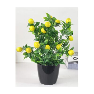 Yapay Çiçek 3 Adet Nar Limon Ve Mandalina Ağacı Siyah Saksıda 30Cm