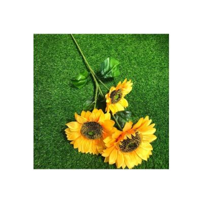 Yapay Çiçek Ayçiçeği Sarı Sunflower Dekoratif Çiçek 90Cm Dev Ay Çiçeği 3 Kafalı