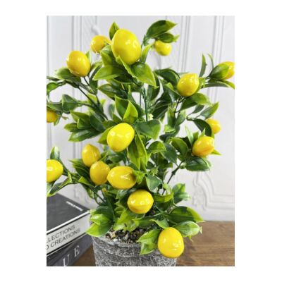 Yapay Çiçek 3 Adet Gri Seramik Saksıda Limon Nar Ve Mandalina Ağacı 40Cm