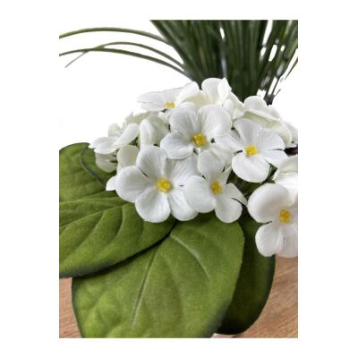 Yapay Çiçek 3 Adet Beyaz Saksıda Kadife Menekşe Gerçekçi Doku