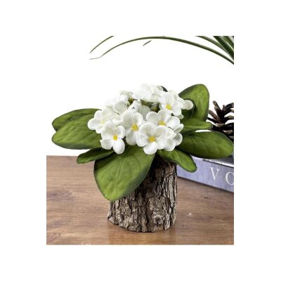 Yapay Çiçek Odun Saksıda Kadife Menekşe Gerçekçi Doku Beyaz
