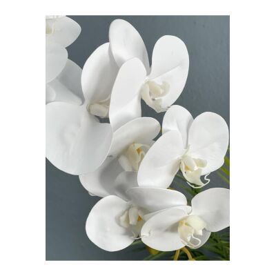 Yapay Çiçek Beyaz Islak Orkide Seramik Saksıda Tek Dal Orkide 60Cm