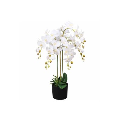Yapay Çiçek Aranjmanı Metal Mat Siyah Vazoda 7 Adet Pembe Orkideler Yapay Orkide Arajmanı