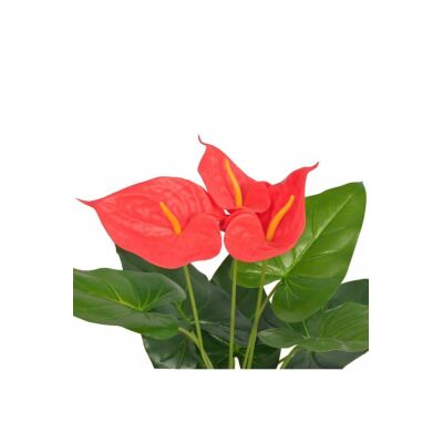 Yapay Çiçek Antoryum Plastik Antrasit Saksılı Yapay Bitki Salon Çiçeği Kırmızı