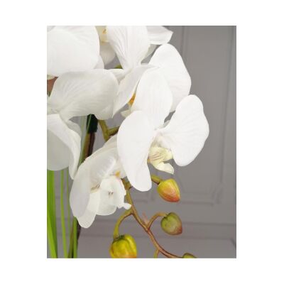 Yapay Çiçek Beyaz Orkide Seramik Saksıda Tek Dal Orkide 60Cm