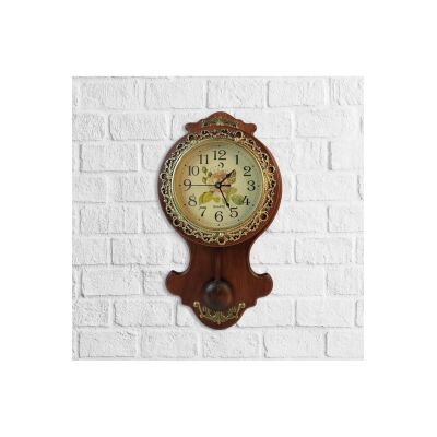 Duvar Saati Ahşap Ceviz Sarkaçlı Vintage Sırmalı Eskitme Duvar Saati