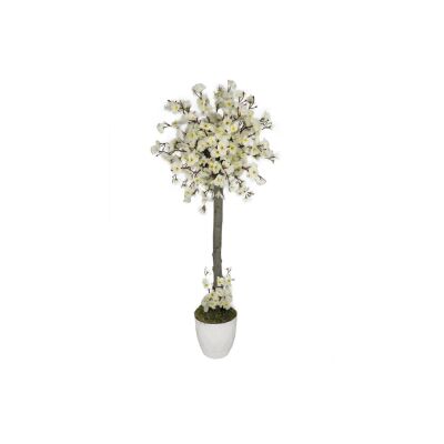 Yapay Ağaç Beyaz Bahar Dalı Japon Kiraz Çiçeği Beyaz Saksılı 90Cm