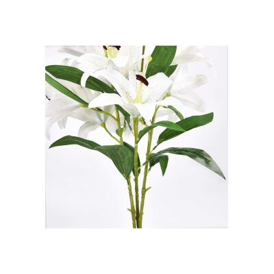 Yapay Çiçek Lilyum 3 Kafalı Islak Zambak 80Cm Beyaz