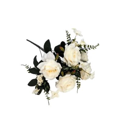 Yapay Çiçek Büyük Demet 6 Kafalı Gül Demeti Ve Cipsolu Beyaz