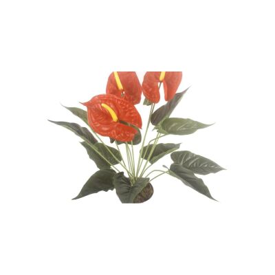 Yapay Çiçek Antoryum Metal Saksılı Yapay Bitki Salon Çiçeği Kırmızı