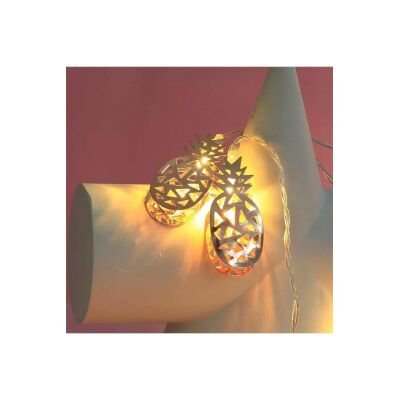Ananas Sıralı Led Işık 10Lu Dekoratif Lamba Gold Metal
