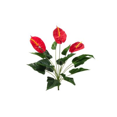 Islak Antoryum Kırmızı Yapay Çiçek Etli 1.Kalite 3 Kafalı Anthurium