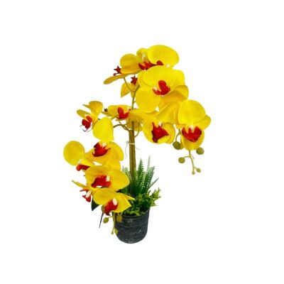 Yapay Çiçek 2Li Somon Islak Orkide Seramik Saksıda Orkide 60Cm