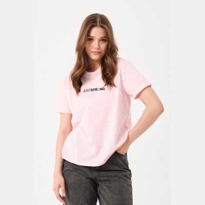 Kadın Lacivert Just Strong Yazı Baskı Detaylı Rahat Kesim T-Shirt