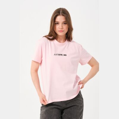 Kadın Lacivert Just Strong Yazı Baskı Detaylı Rahat Kesim T-Shirt
