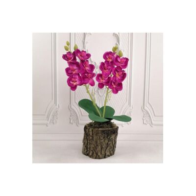 Yapay Ahşap Kütük Saksılı Mini Orkide 3 Lü Set Dekoratif Hediye