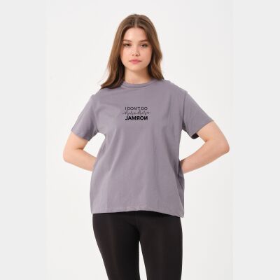 Kadın Gri I Don`t Do Normal Yazı Baskı Detaylı Rahat Kesim T-Shirt