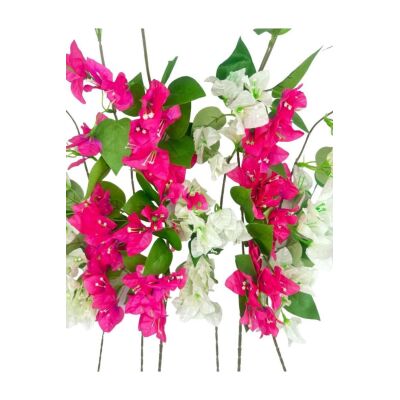 Yapay Çiçek 6Dal Mix Begonvil Çiçeği Fuşya Beyaz 80Cm Tek Dal Bodrum Çiçeği Sarkan Çiçek