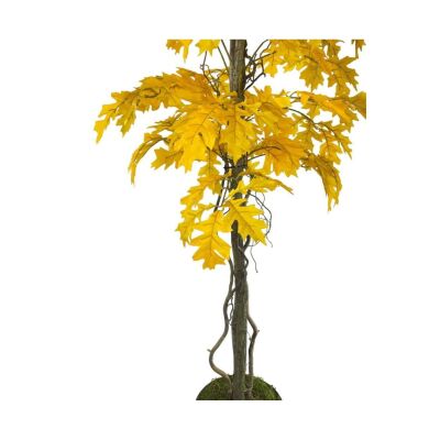 Yapay Ağaç Sarı Sonbahar Meşe Ağacı 180Cm Gümüş Siyah Aleminyum Saksıda Doğal Dokulu Yapraklar