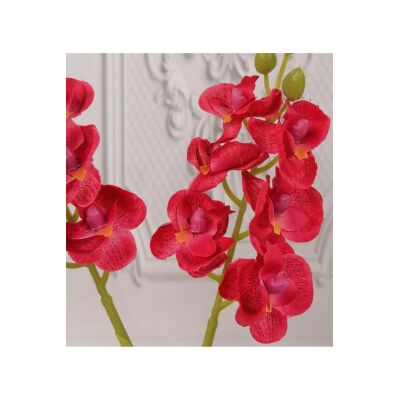 Beton Saksılı Yapay Orkide Pileli Etek Saksılı Kırmızı Mini Yapay Orkide