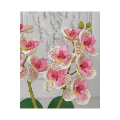 Beton Saksılı Yapay Orkide Pileli Etek Saksılı Pembe Açık Mini Yapay Orkide