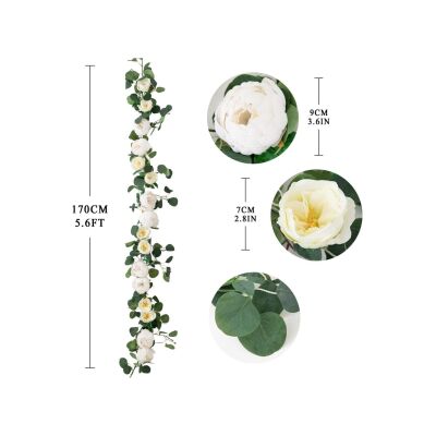 Yapay Çiçek Sarkan Ve Dolanan Beyaz Krem Şakayık Gül Okaliptus Yapay Sarmaşık Masa Çiçeği