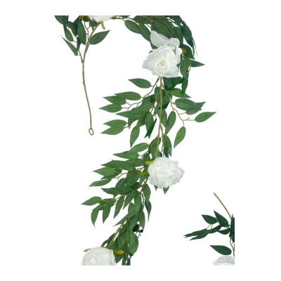 Yapay Çiçek Sarkan Ve Dolanan Güllü Sögüt Sarmaşık Beyaz Gül Yapay Sarmaşık 200Cm