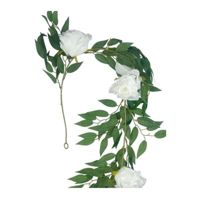 Yapay Çiçek Sarkan Ve Dolanan Güllü Sögüt Sarmaşık Beyaz Gül Yapay Sarmaşık 200Cm