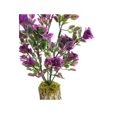 Yapay Çiçek Kütükte Fuşya Güllü Demet Dekoratif Masa Çiçeği 30*20Cm