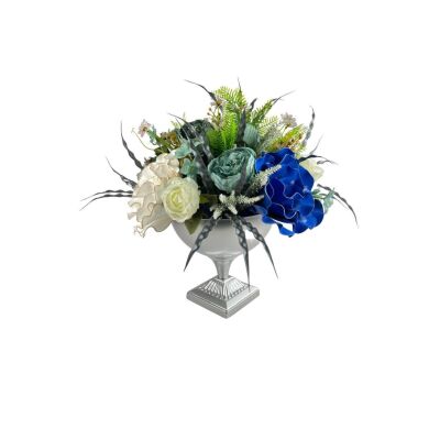 Yapay Çiçek Ve Latex Aranjmanı Metal Gümüş Vazolu Masa Üstü Çiçeği Arajman 94179