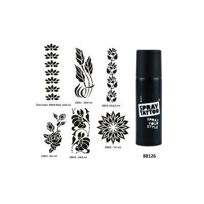 Çiçek Desenleri Spray Tattoo Geçici Dövme Yapma Seti Dark Siyah