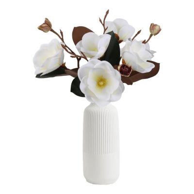 Yapay Çiçek Lüx Manolya Gerçek Islak Dokulu Magnolia Gelin Çiçeği 48Cm Beyaz
