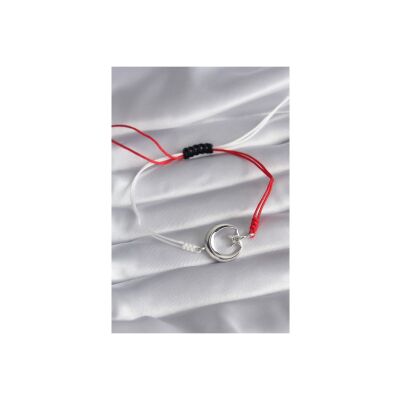 Q5C- Kırmızı Beyaz Ip Gümüş Renk Ay Yıldız Figür Ip Model Unisex Bileklik