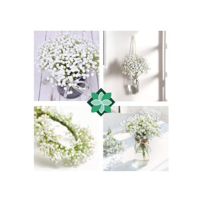 Yapay Çiçek Plastik Beyaz Cipso Demeti 5 Dallı Gelin Çiçeği Ve Aranjman Aradal Çiçeği 30Cm